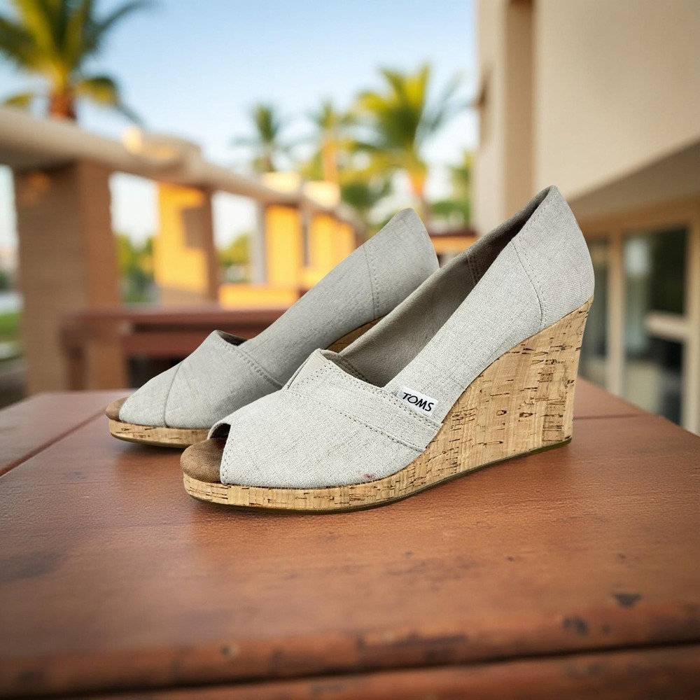 G.H. Bass Addison Womens 11M Peep Toe Wedge Sandal Espadrille Linen Beige